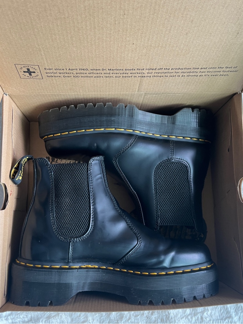 Dr. Martens Black Leather Chukka Boots with Yellow Welt Stitching